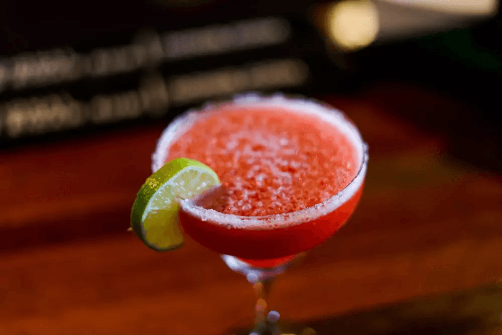 Charro-Rita prickly pear margarita with a salted rim