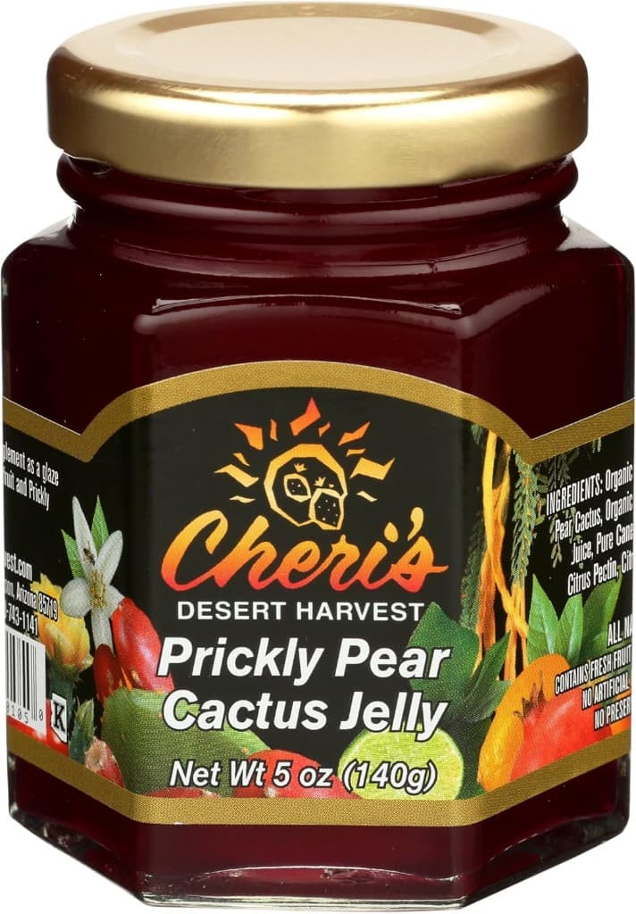 Cheri's Desert Harvest prickly pear jelly jar, 5 oz cactus jelly with gold lid